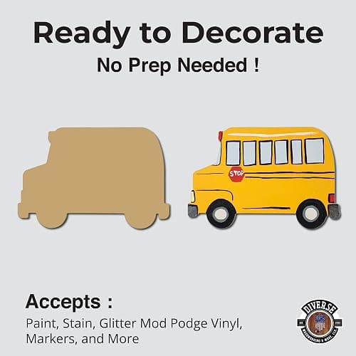 Bus Cutout Unfinished Wood School Short Magic Classroom Learning Transportation Kids MDF Shape Canvas Style 3 thumbnail 3