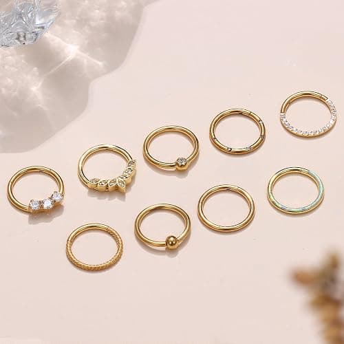 YADOCA Septum Nose Rings for Women Men - Gold Septum Rings 16G 18G Nose Ring Hoops Hypoallergic Surgical Steel Cartilage Earrings Helix Lip Conch Tragus Daith Piercing Jewelry Tone 8mm 10mm thumbnail 7