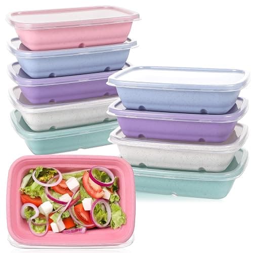 MAQUITA 10PCS Meal Prep Containers 1-Compartment, Wheat Straw Microwave Bento Lunch Box with Lids, Reusable & Stackable Food Storage Containers, Dishwasher Freezer Safe BPA Free - Image 1
