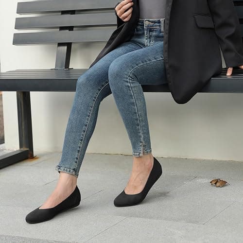 ATHMILE Women's Flat Ballet Shoes Knit Flat Shoes for Women Round Toe Slip on Women Flats for Dressy Casual Office Work Wedding Comfort Soft thumbnail 2