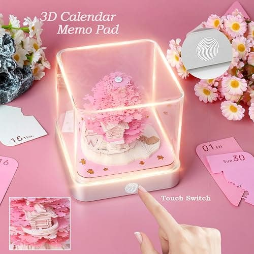RSLIPIN 3D Memo Pad Time Piece Calendar 2026,3D Calendar Memo Pad DIY Notes Notepad Paper Craft Art Romantic Tree House,2026 3D Desk Calendar With LED Lights,Pink thumbnail 3