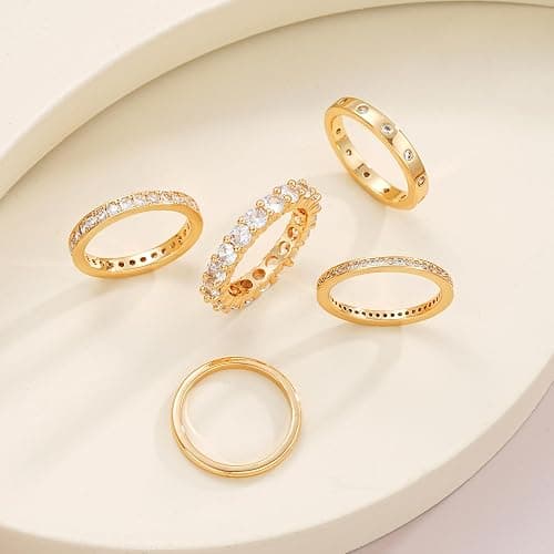 Gold Rings for Women Non Tarnish, 14k Gold Plated Dainty Stacking Cubic Zirconia Thumb Rings, Gold Knuckle Women Rings Set Jewelry Size 5-10 thumbnail 4