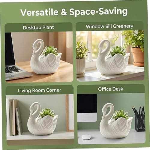 Swan Planter, Ceramic Swan Vase with Drainage Hole for Succulents, Decorative Indoor & Outdoor Desktop Planter Home Decor, White thumbnail 4