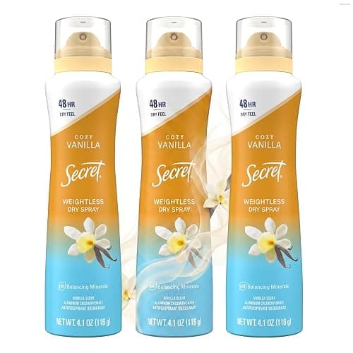 Secret Dry Spray Antiperspirant Deodorant for Women, 48hr Weightless Sweat & Odor Protection, Gentle on Skin, Cozy Vanilla Scent, 4.1 oz (Pack of 3) - Image 1