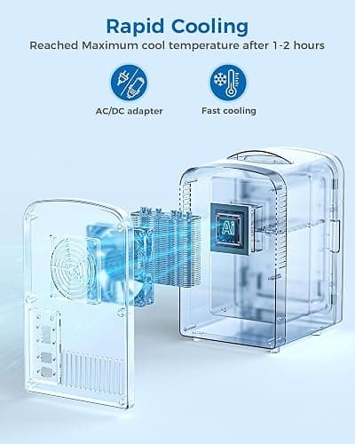 Electactic 4L/6 Cans Mini Fridge, Portable Compact Refrigerator, Small Skin Care Fridge, Food and Drinks, Small Cooler for Bedroom, Dorm, Car, Office, White thumbnail 4