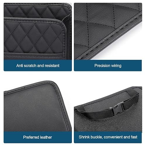 Mandark PU Leather Car Seat Back Organizer, Purple | Three-pocket layout with clear panel, elastic strap installation, fits most cars, SUVs, and trucks, car interior accessories thumbnail 4
