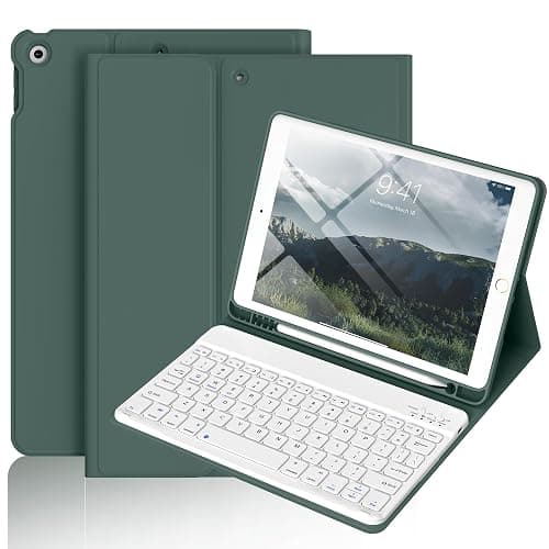 BQDIYOO Keyboard Case for iPad 9th/8th/7th Generation(2021/2020/2019), 10.2 inch iPad 9/8/7 Case with Keyboard, Auto Wake Sleep Cover with Pencil Holder, Dark Green - Image 1