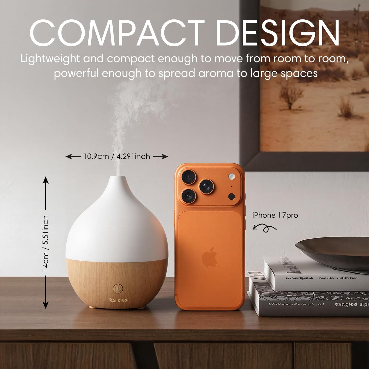 SALKING Aroma Diffuser Essential Oils - Aromatherapy Space Perfume Ultrasonic 100ml with Auto Off Function, White Wood Grain Aroma Diffusers Fragrance Lamp RGB for Home and Office thumbnail 5