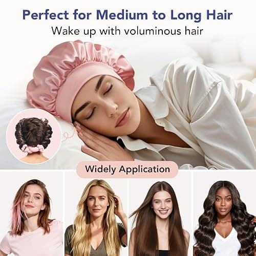 LitBear Heatless Curls Overnight, 2 Sizes of Soft Hair Rollers for Women with Bonnet to Sleep In, No Heat Hair Curlers Set with Scrunchies and Clips, for Long and Medium Hair (Pink) thumbnail 6
