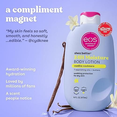 eos Shea Better Body Lotion Vanilla Cashmere, 24-Hour Moisture Skin Care, Lightweight & Non-Greasy, Natural Shea, Vegan, Vanilla Body Lotion, 16 fl oz thumbnail 4