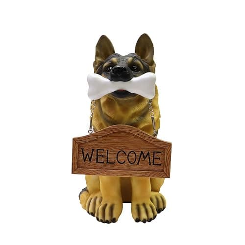 Nature's Mark German Sheperd Dog Puppy Statue with Reversible Welcome Sign and Go Away Sign Resin Garden Decor 12" H thumbnail 3