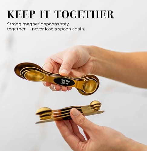 Magnetic Measuring Spoons Set – Stainless Steel Gold Measuring Spoons for Cooking and Baking – Cute and Durable Gold Kitchen Accessories - Great for Gifting thumbnail 3