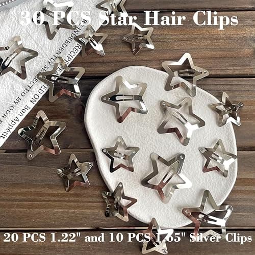 30 PCS Star Hair Clips,20PCS 1.22"Clip and 10 PCS 1.65"Clips Snap Star Hair Accessories Non Slip Clips for Girls Women Y2K Accessories thumbnail 5