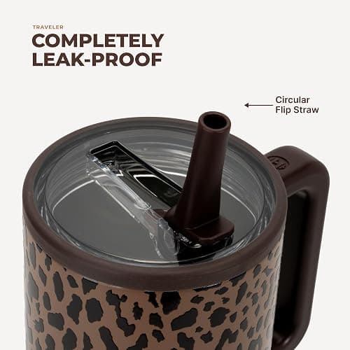 HydroJug Traveler 32oz, Insulated Tumbler with Handle & Straw, Brown Leopard thumbnail 2