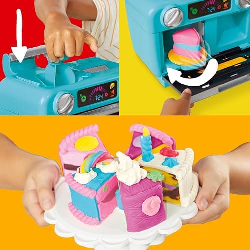 Play-Doh Super Slice Cake Playset, Toy Oven with Play Kitchen Accessories & 11 Modeling Compound Cans, Kids Arts & Crafts, Ages 3+ thumbnail 9