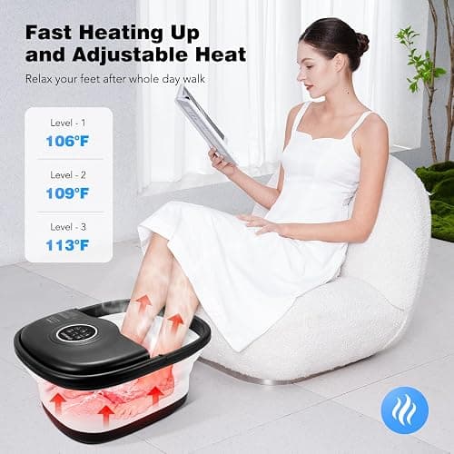KNQZE Collapsible Foot Spa Bath with Heat, Remote Control, Temperature Control, Bubbles, Pumice Stone, Red Light, Timer, 16 Massage Roller Pedicure Foot Spa Foot Soaker for Soothe & Relax Tired Feet thumbnail 4