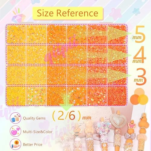 qiipii 2mm-6mm 3 Color Orange AB Series Jelly Resin Rhinestones w B7000 Jewelry Glue for Bedazzling Crafting Flatback Stones Gems Diamonds for Nails Face Eyes Makeup Tumblers Bottles Crafts Clothes thumbnail 2