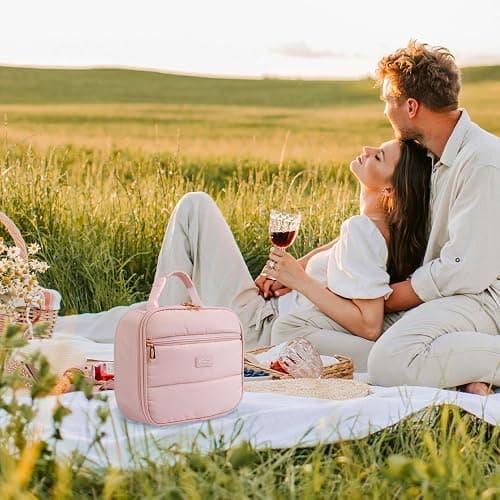 Aosbos Puffer Lunch Bag for Women Lunch Box Insulated Lunch Bags Mini Cooler Bag Lunch Kit Adult Reusable Snack Bag Kids Boite a Lunch Enfant for Work Picnic Outdoor (Pink) | 5L Capacity,5H Cold Insulation,Easy Clean Lining, Dual Metal Zippers,Water-Resistant thumbnail 9
