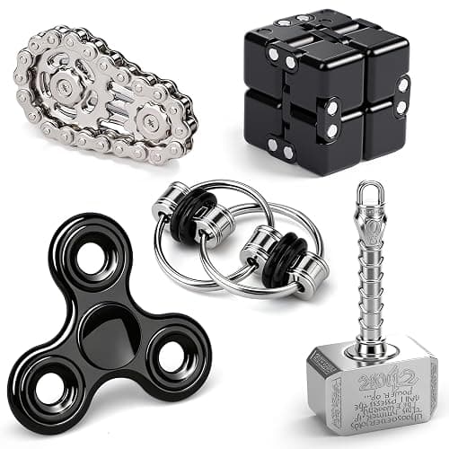 5 Pcs Fidget Toys Kids Adults Metal Hammer Fidgets Spinner, Hand Spinner Roller Cool Gadgets Office Desk Toy, Infinity Cube, Stress Relief Sensory Items for Autism Anxiety Stocking Stuffers Gift - Image 1