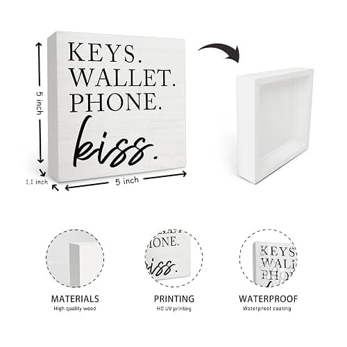 Wooden Entryway Table Decor - Box Sign for Keys, Wallet, Phone - Home Decor - White-5x5" thumbnail 3