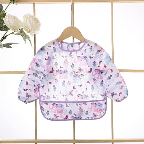 ElecMotive 3 Pack Long Sleeve Baby Bibs, Waterproof Sleeved Bib, Toddler Soft Bib for 6-30 Months thumbnail 4