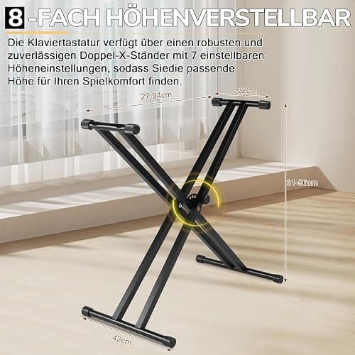 LEADZM 88 Tasten Halbgewichteten Digital Piano, Full Size Keyboard, Elektronische Tastatur mit Doppelrohr-X-Förmigem Ständer, Bluetooth MIDI, Notenständer, Sustain-Pedal, Kopfhörer (Weiß) thumbnail 5