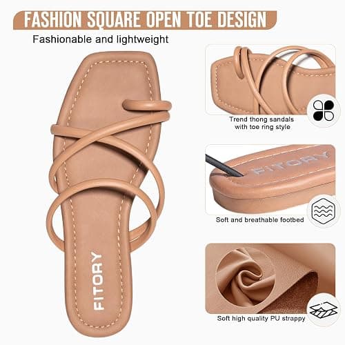 FITORY Women's Slide Sandals Flat Toe Ring Thongs with Cross Strap for Summer Size thumbnail 4