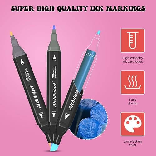 alchilalart 80-Colors Alcohol Based markers, Alcohol Markers Set, Dual Tip Alcohol Sketching Drawing Markers Animation for Adults thumbnail 6