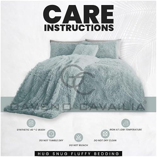 GC GAVENO CAVAILIA Faux Fur Shaggy Single Duvet Cover Set, Hug & Snug Fluffy Bedding Set With Pillow Case, Thermal Warm Cosy Fleece Comforter Set, Duck Egg thumbnail 4