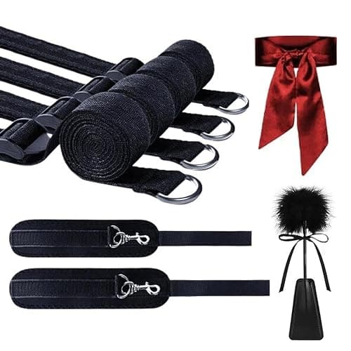 Sex Bondage BDSM Bed Restraints, Couples Sex Toys 75'' Bondage Sex Straps Restraints Set Adjustable with Handcuffs Blindfold Tickler, BDSM Kit Couple Adult Toy thumbnail 5