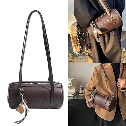 Multifunctional Retro Styles Cylinder Handbag For Women PU Leather Shoulder Bag 2025 Design Crossbody Purse Armpit Bags Cylinder Shoulder Bag thumbnail 2