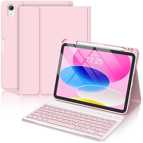 CC Store for iPad A16 11th 10th Generation Case with Keyboard - Detachable Folio Keyboard Cover with Pencil Holder for iPad 11-inch A16 2025 10th Gen 10.9 Inch 2022(Pink) - Image 1