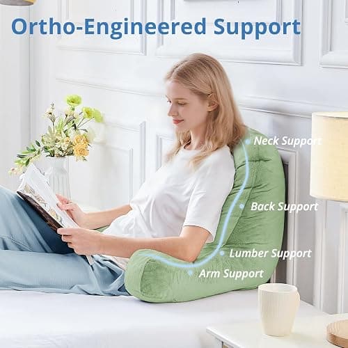 Sasttie Reading Pillow for Sitting in Bed Adult, Back Pillow for Bed Sitting Up, Backrest Back Support Chair Pillow, College Dorm Essentials for Girls and Boys, Sage Green Standard thumbnail 5