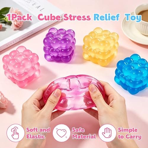 Ice Cube Squishy Fidget Toy, Squeeze Cube, Slow Rising Squeeze Cubes Fidget Toy, Sensory Stress Relief Toy for Focus and Relax Hand Muscles, Soft Handheld Squishy Cubes for Desk Fidget (Pink) thumbnail 6
