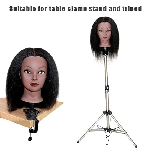 JMHAIR Mannequins Head 16" 100% Real Hair For Manual Braiding Styling Practice Hairdresser School Manikin Head Curling Dyeing Hairdresser Cosmetology Doll Head Training Head- Female Black thumbnail 9