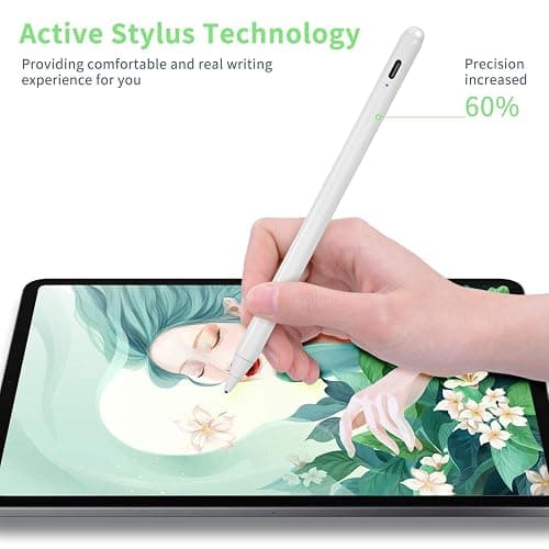 Electronic Stylus for iPad 5th Generation 9.7" 2017 Pencil,Type-C Rechargeable Active Capacitive Pencil Compatible with Apple iPad 5th Gen 9.7-inch Stylus Pens,Good on iPad Drawing Pens,White thumbnail 4