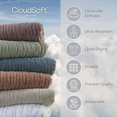 SKL Home CloudSoft 100% Cotton Luxury 6-Piece Towel Set, 600 GSM, Ultra Plush & Absorbent - 2 Bath Towels, 2 Hand Towels, 2 Washcloths, Mink Brown thumbnail 6