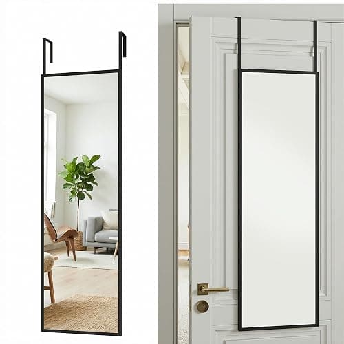Antok 48"x14" Full Length Mirror Over The Door, Hanging Mirror, Rectangular Wall Mirror, Wall Mounted/Hanging/Leaning, Home Decor, Black - Image 1