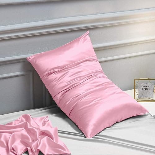 NTBAY 2 Pack Satin Standard Pillowcases for Hair and Skin, Luxurious and Silky Pillow Cases with Envelope Closure, 20x26 Inches, Pink thumbnail 2