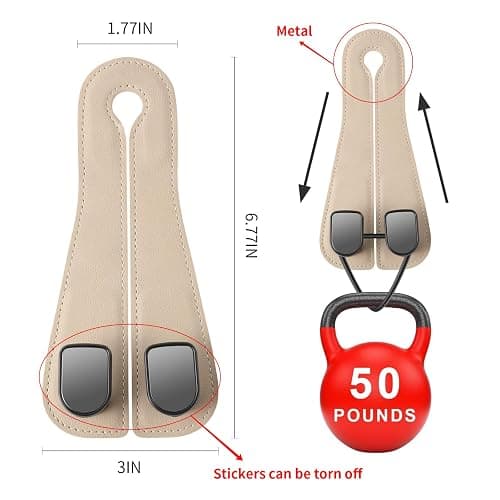 2 Pack KAFANLIN Car Headrest Hooks for Purses and Bags Cute Leather Car Seat Back Head Rest Double Hooks for Bags Cute Pink Beige Car Accessories Headrest Back Seat Handbags Hook (Beige 2 Pack) thumbnail 2