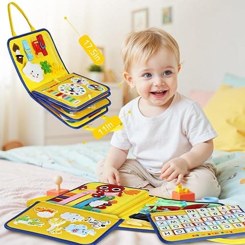 Esjay Toddler Busy Board Montessori Toys for Boys Girls, Sensory Board Educational Activities for Learning Fine Motor Skills, Birthday Gifts for Toddlers, Travel Toys for Airplane Car, Yellow Truck thumbnail 2