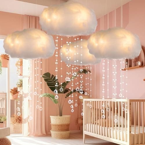 Marsui Artificial Cloud Props LED Hanging Cloud Light String Fake Imitation 3D Cotton Classroom School Decor Raindrop for Room Ceiling Baby Shower Party Wedding Nursery Classroom Wall DIY Decor(4 Pcs) - Image 1
