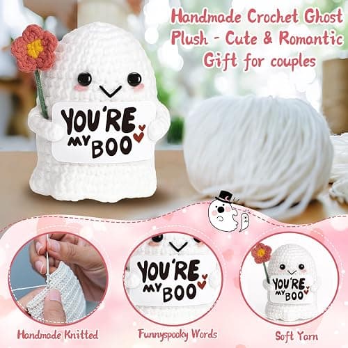You're My Boo Crochet Ghost - Anniversary Love Birthday Gifts for Women Men Her Him Boyfriend Girlfriend, Fathers Day Card for Husband from Wife - Holiday Stuffers for Halloween Valentine Christmas thumbnail 3