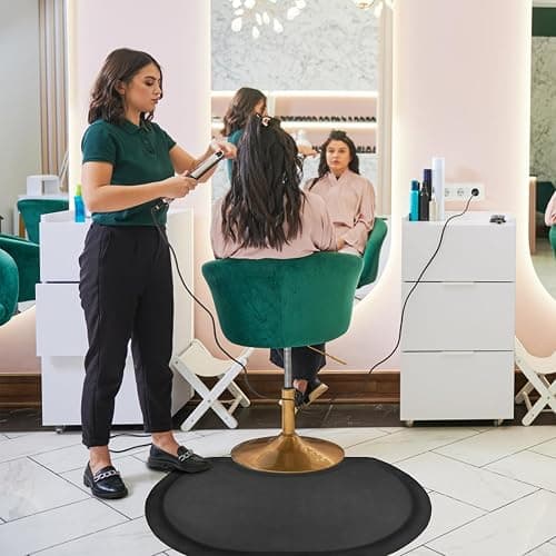 Amcomfy Anti Fatigue Semi Circle Salon Mat for Hair Stylist Anti-Slip Antique Series Salon & Barber Shop Chair Floor Mat (2.5' x 3.5' x 1/2'', Black) thumbnail 2