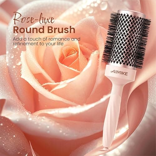 AIMIKE ROSE LUXE Brosse Ronde Brushing, Brosse Cheveux Brushing Grande pour Séchage Rapide, Brosse Brushing Professionnel pour Le Coiffage et L'ajout de Volume, Avec 4 Pince Cheveux Coiffeur, 53mm thumbnail 7