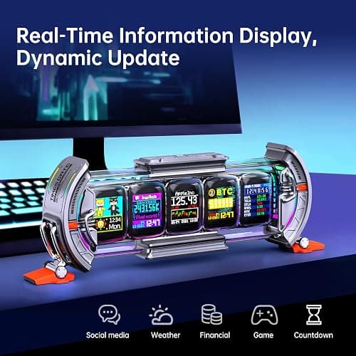 Divoom Times Gate - Cyberpunk Gaming Setup Digital Alarm Clock, Smart APP, WiFi Connect, RGB LED Display, Personalized Financial & Bitcoin Dashboard, Pixel Art for Gaming Room & Office Decor, Silver thumbnail 4