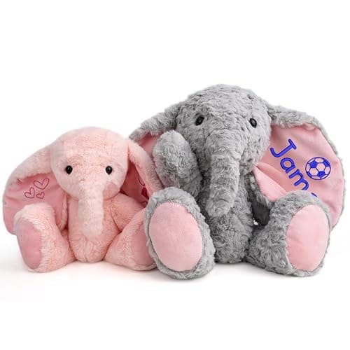 BeneCharm Personalized Elephant Plush Stuffed Animal with Embroideried Name Custom Toddler Stuffed Elephants Doll Kids Plush Toys Personalized Baby Girls Boys Newborn Birthday (Elephant) - Image 1