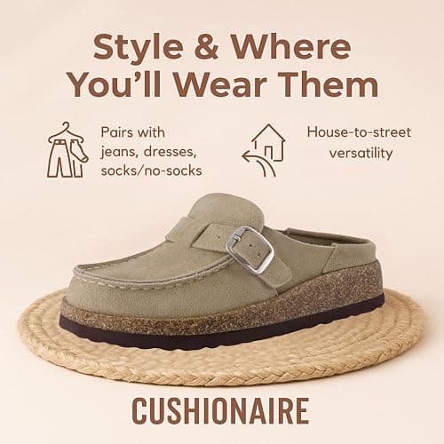 CUSHIONAIRE Women's Hobby Genuine Leather Cork Footbed Clog with +Comfort thumbnail 8