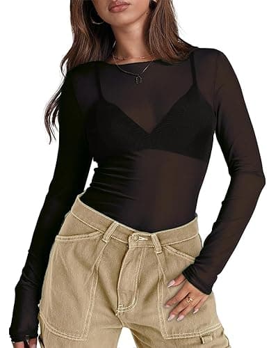 WIHOLL Womens Mesh Sheer Tops Sexy Crew Neck Summer Loose FIt Party Clubwear Shirts - Image 1