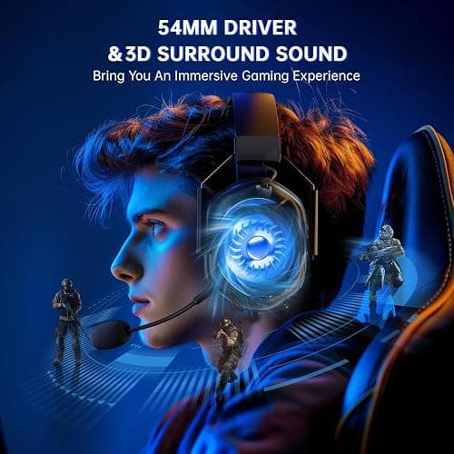 RYR Wireless Gaming Headset for Xbox Series X|S, Xbox One, PC, PS4/5, Mac, Switch, Mobile, 3D Surround Sound, Bluetooth 5.3, 60H Battery, Gaming Headphones with Detachable Noise Canceling Mic-Black thumbnail 7